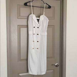 Sleeveless white pin stripe dress